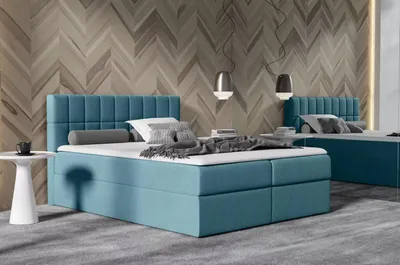 Obrázek produktu pro Manželská čalouněná postel 140x220 KATE - modrá + topper