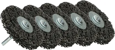 Produktbild von KOTARBAU® 5er Set Grobreinigungsscheibe für Bohrmaschine 80x15x6 mm Nylongewebescheibe Schaft 6 mm Abrasiv-Schleifscheibe