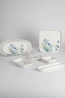 Obrázok produktu pre Sada riadu Hermia Concept (29 kusov) vyrobená zo 100% porcelánu, v kombinácii farieb biela, modrá a zelená, vhodná do mikrovlnnej rúry a umývačky riadu