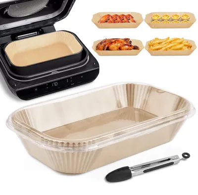 Image de Feuilles de cuisson pour friteuses à air chaud, 125 pièces, 29,1 x 14,8 cm, rectangulaires, revêtement antiadhésif, compatibles avec le Ninja Foodi MAX Health Grill AG551EU/FG551