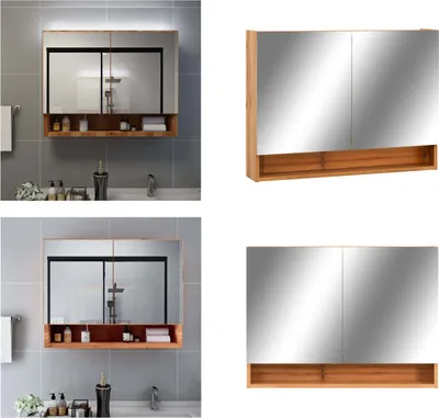 Produktbild von vidaXL LED Spiegelschrank fürs Bad Eiche 80x15x60 cm MDF - Spiegelschrank - Spiegelschränke - Badschrank - Badschränke