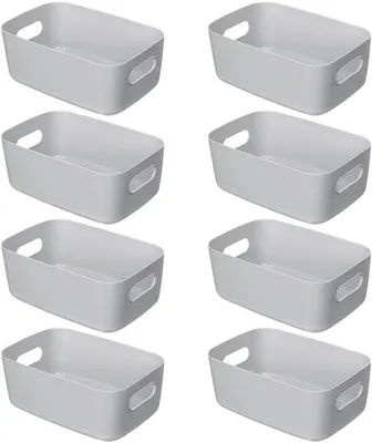 Zdjęcie produktu dla Zestaw 8 pojemników do przechowywania z tworzywa sztucznego, układanych jeden na drugim, z uchwytami, o wymiarach 30 x 20 x 12 cm – wszechstronne rozwiązanie do kuchni, łazienki, biura i domu