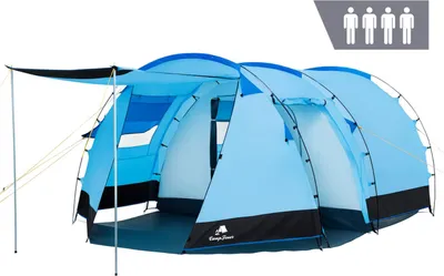 Immagine prodotto di Tenda CampFeuer Super+ per 4 persone, blu/nero, tenda a tunnel XXL con 2 ingressi e tenda da sole