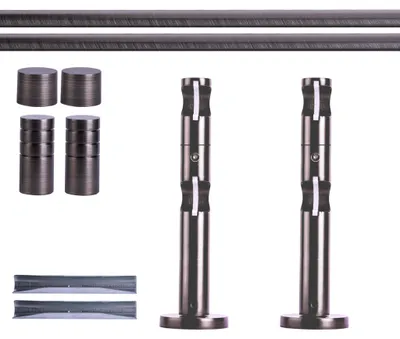 Produktbild von Gardinenstange Set, 2-läufig, ⌀ 19 mm, 160 cm, anthrazit + Wand, Rillen-Kappe Komplettset mit Halterungen & Endstücke, Vorhangstange in Silber, Rot-Bronze & Anthrazit, 120–400cm, Eisen, Aluminum Victoria M.