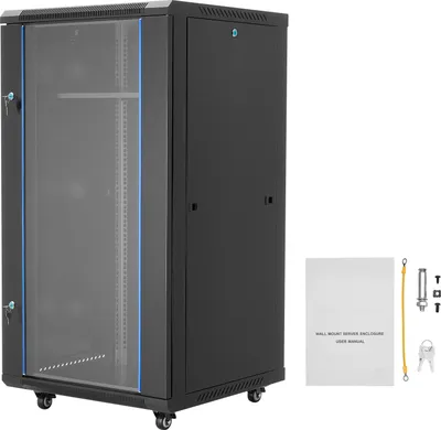 Produktbild von SucceBuy 22U Netzwerkschrank, 600 mm Tiefe, 136 kg Traglast, Serverschrank mit abschließbarer Glastür, abnehmbaren Seitenwänden, Rack-Gehäuse für IT- und A/V-Geräte