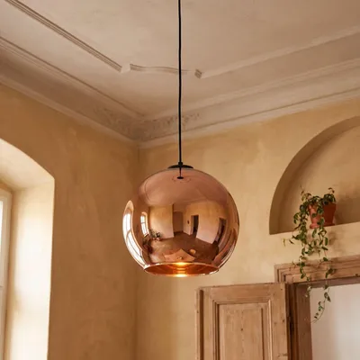 Produktbild von Pendelleuchte Küche Kupfer Schwarz E27 Ø 25 cm Glas Metall Jugendstil Hängeleuchte
