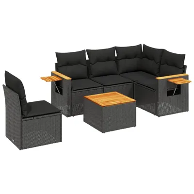 Produktbild von vidaXL 6-tlg. Garten-Sofagarnitur mit Kissen Schwarz Poly Rattan
