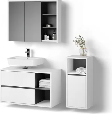 Produktbild von Badmöbel-Set Livinity Vomano Weiß 3 Teile, mit Midischrank, Model 52750