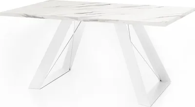 Obrázek produktu pro Jídelní stůl Colter White v moderním stylu, obdélníkový stůl ve vzhledu bílého mramoru - rozkládací od 160 cm do 260 cm, kovové nohy s práškovou úpravou v bílé barvě - 160 x 80 cm - mramor bílý