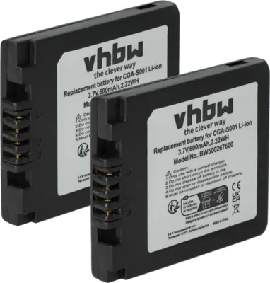 Produktbild von vhbw 2x Akku Ersatz für Panasonic CGR-S001, CGA-S001, CGA-S001E, DMW-BCA7 für Kamera (500 mAh, 3,6 V, Li-Ion)