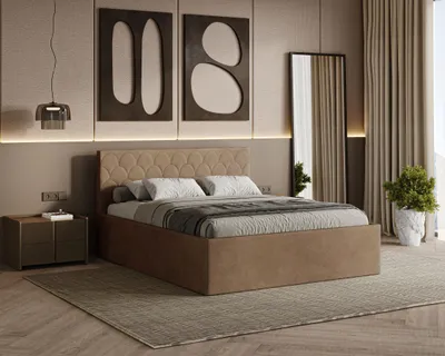 Produktbild von Polsterbett RADIUS mit Kopfteil, 180x200 cm, Doppelbett mit Bettkasten und Lattenrost aus Holz, Velourstoff, Farbe: Hellbraun