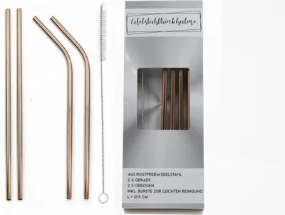 Produktbild von Edelstahl-Trinkhalme mit Reinigungsbürste 5-tlg Mehrweg Trinkröhrchen Strohhalm, Farbe:bronze