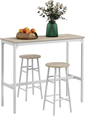 Produktbild von Bartisch-Set, 3-teilig, mit 2 Hockern für kleine Räume, Eiche | Industrieller Esstisch mit Stuhlset