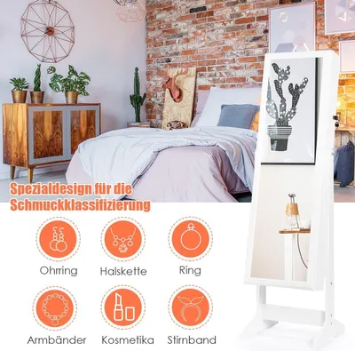 Produktbild von Schmuckschrank mit Ganzkörperspiegel Schmuckständer 41 x 36,5 x 146 cm Weiß