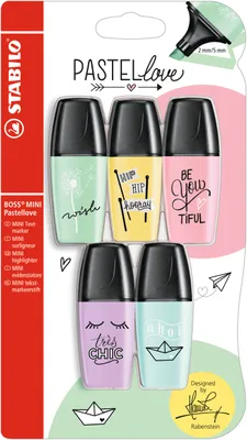 Produktbild von Textmarker - STABILO BOSS MINI Pastellove - 5er Pack - Hauch von Minzgrün, pudriges Gelb, rosiges Rouge, Schimmer von Lila, zartes Türkis