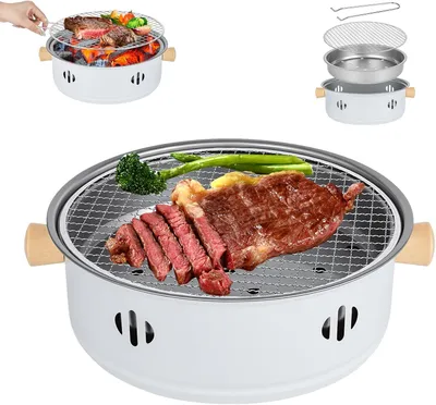 Zdjęcie produktu dla Przenośny, mini grill węglowy, grill z nieprzywierającą płytą do grillowania, grille do barbecue, okrągły grill węglowy do użytku wewnątrz i na zewnątrz, idealny do gotowania i pikników