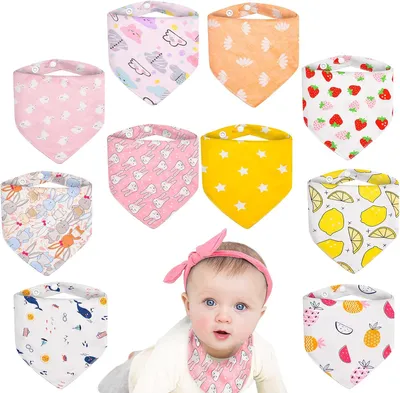 Produktbild von Baby Dreieckstuch Lätzchen, 2 verstellbare Knöpfe, 100% Baumwolle, saugfähig, für Jungen und Mädchen