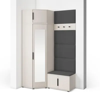 Produktbild von Garderoben-Set Napoli Version 18: Eckschrank mit Polsterpaneelen, Schuhschrank Flur und Eingangsbereich (Cashmere/Trinity 15)