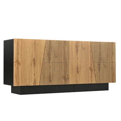 Produktbild von Merax Modernes Sideboard mit großem Stauraum, Kommode mit geometrischem Design und verstellbarem Einlegeboden, für Wohnzimmer und Esszimmer, Natur
