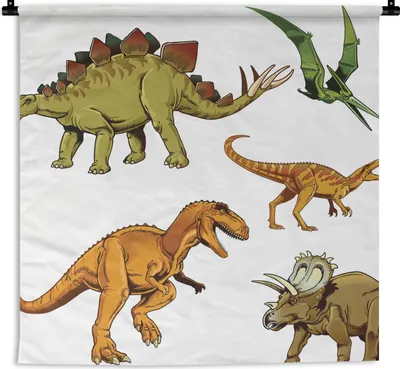 Produktbild von MuchoWow® Wandteppich Wandbehang Dinosaurier - Zeichnung - Jungen - Kinder 150x150 cm Tapisserie Dekoration Wandtuch - Wohnaccessoires - Modernes