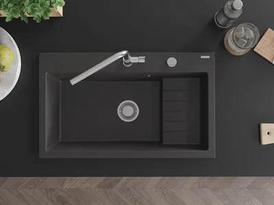 Immagine prodotto di Mexen Omar lavello in granito 1-vasca 800 x 480 mm, nero maculato, sifone cromato - 6520801005-76