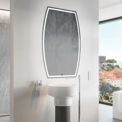 Produktbild von Unregelmäßiger asymmetrischer Spiegel mit LED Beleuchtung 60 x 100 cm - mit LED Beleuchtung - LED Farbe Kaltweiß 7000K - Individuell Nach Maß - Beleuchtet Wandspiegel Lichtspiegel Badezimmerspiegel - Sensor Schalter - LZBP223