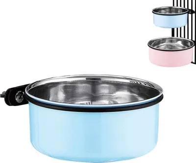 Produktbild von Wassernapf für Hundekäfige und Käfige, 2-in-1 Futternapf zum Aufhängen, Edelstahlkäfig, Hundenapf, mittelgroß, Blau, 1,7 l/1 Stück