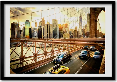 Produktbild von Bild - Bilder - Bilderrahmen - 70 cm x 50 cm - MDF-Rahmen, Wandkunst Brooklyn Brücke