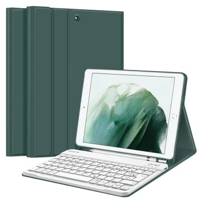 Produktbild von Fintie Tastatur Hülle für iPad 10.2 Zoll (9/8/ 7 Generation - 2021/2020/2019), Schutzhülle mit TPU Rückschale, Pencil Halter und magnetisch abnehmbarer Tastatur mit QWERTZ Layout, Nachtgrün
