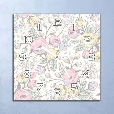 Produktbild von Deko Glasuhr Wanduhr 30x30 Helle Blumen Quarz Küchenuhr Bürouhr