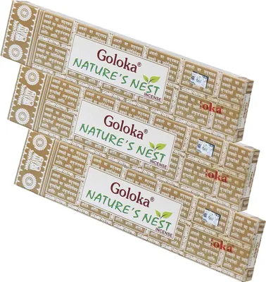 Produktbild von 3x Goloka Natures Nest Räucherstäbchen 45g – Natürliches indisches Räucherwerk