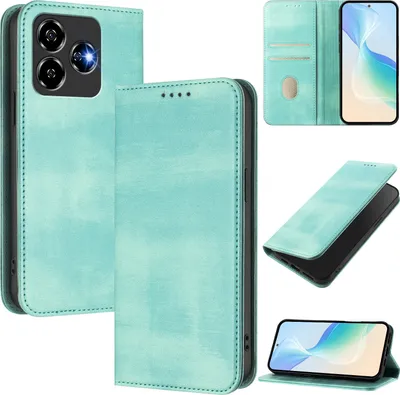 Image de Etui pour ZTE Blade V60 Vita/V60 Design/Nubia V60 Design/Axon 60 Lite, étui en cuir vintage avec protection RFID, fentes pour cartes, support Turquoise