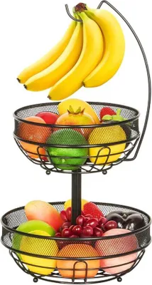 Produktbild von Famanu Obstkorb 2-stufig mit Bananenhalter - Schwarz