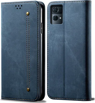 Produktbild von OPPO Reno7 Pro 5G Hülle, Leder Brieftasche Flip Bookstyle Schutzhülle mit Standfunktion für OPPO Reno7 Pro 5G Blau
