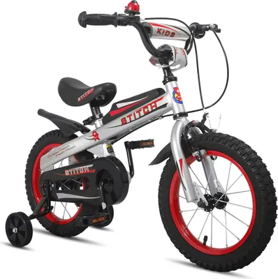 Produktbild von HILAND Knight 14 Zoll Kinderfahrrad (Kinder 2-7 Jahre) Fahrrad mit Stützrädern Klingel Handbremse Schutzbleche, Silber