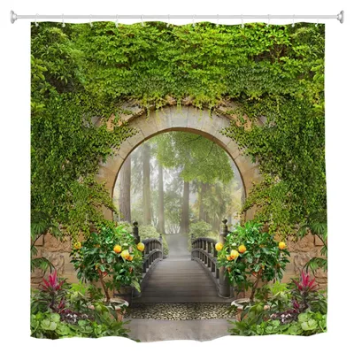 Produktbild von Omgoods – 3D-Duschvorhang – Sommerliche Parklandschaft – Wasserdicht und schnelltrocknend