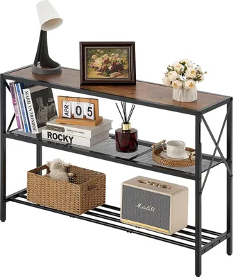 Produktbild von Schmaler Konsolentisch - Flur- und Eingangstisch mit 3 Ebenen - Länge 106 cm - Tragkraft 45,3 kg - Robuster Metallrahmen - Für Flur und Wohnzimmer