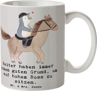 Produktbild von Mr. & Mrs. Panda Kaffeetasse Reitsport Stolz - Grau Pastell - Geschenk, Teamsport, Trinkbecher, Eleganz, Sportart, Turnierplatz, Sportler, Eigenheiten, Geschenke, Stall