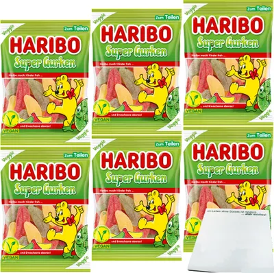 Produktbild von Haribo Super Gurken Veggie 6er Pack (6x175g Beutel) + usy Block