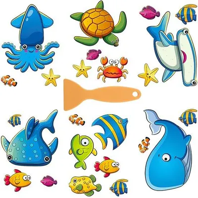 Image de Lot d'autocollants antidérapants pour la salle de bain pour enfants, motif marin, autocollants en silicone