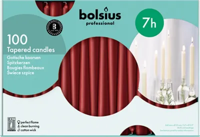 Zdjęcie produktu dla Bolsius świece stożkowe 100szt 22x240 bordowy RAL