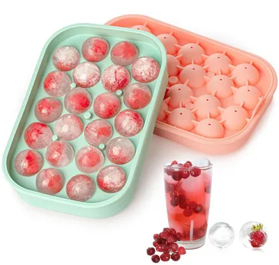 Produktbild von Eiswürfelform rund, 2 Stück Silikon für 44 Eisbälle mit Deckel, BPA-frei, Grün & Rosa