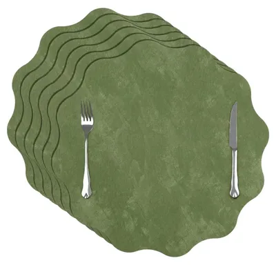 Platzsets aus PU-Leder, 6er-Set, 34 cm, rutschfest, doppelseitig, grün