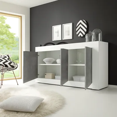 Image de Introbio - Buffet, 160x42x86h cm Blanc Brillant, 2 Étagères  Italy