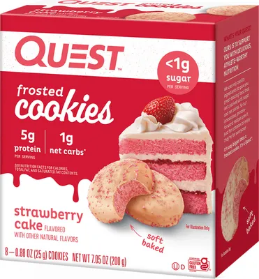 Produktbild von Quest Nutrition Protein Frosted Cookies (8x25g) Strawberry Cake - Funktionelle Lebensmittel - Eiweiß-Snacks
