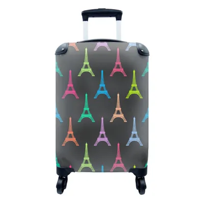 Produktbild von MuchoWow® Koffer Handgepäck Trolley Rollkoffer Kleine Reisekoffer mit 4 Rollen - Eiffelturm - Schnittmuster - Paris - Cabin Size < 55x40x23 cm & 55x40x20 cm - Fotokoffer - Kabinenkoffer - Boardgepäck - Reise-Box - Reisekoffer - Reisegepäck - Koffer mit Bild - Trolley für Kinder