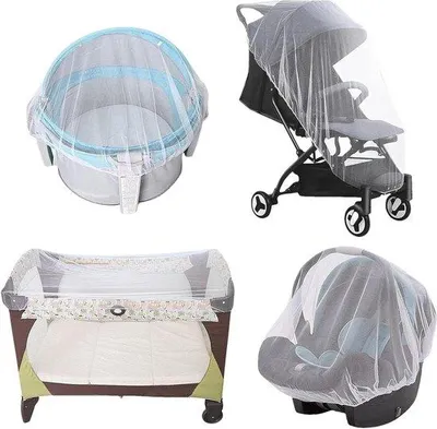 Productafbeelding van Muggennet Kinderwagen - Baby Bescherming - Buitenactiviteiten - Elastische Band - Universeel - Wit