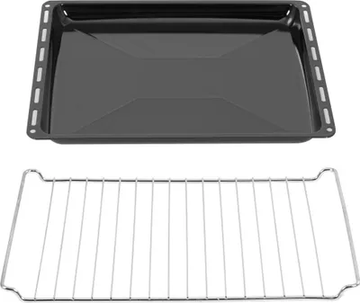 Produktbild von ICQN 45.5 x 37.5 x cm Backbleche & -Gitter Set, 3 cm Tief Emailliert Fettpfanne und Verchromt Backofenrost für Backofen & Herd, Kratzfest & Rostfrei, 455 x 375 x 30 mm