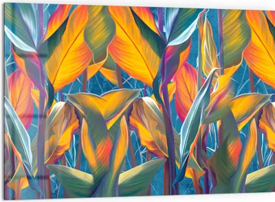Produktbild von DEQORI Küchenrückwand Glas 60x40 cm 'Exotisches Blättermeer' Spritzschutz Bad Rückwand