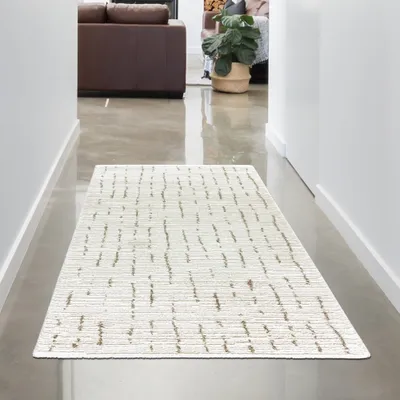 Zdjęcie produktu dla Dywan do salonu sypialnia miękki nietoksyczny kremowy z beżowo-brązowym wzorem Rozmiar - 80 x 150 cm